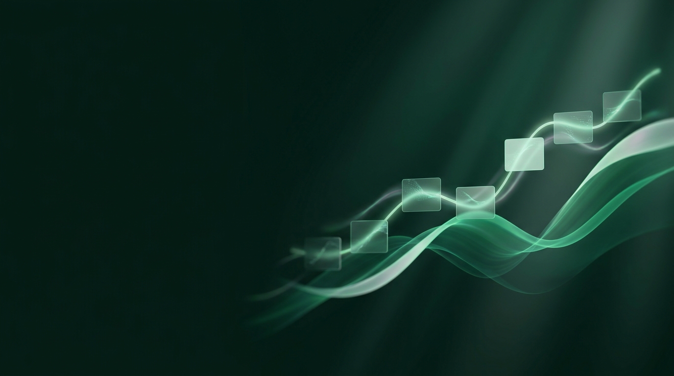 Performance marketing growth analytics visualization with rising emerald data waves